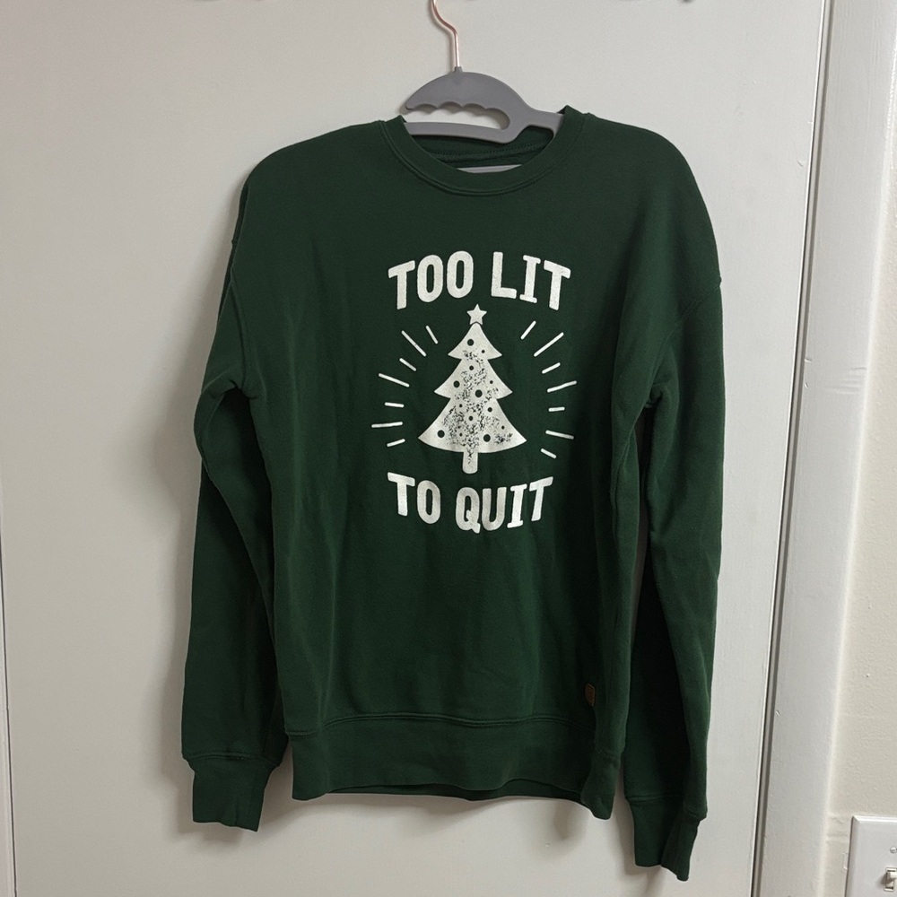Tipsy Elves Green Women’s Sweater Christmas Too Lit To Quit XS